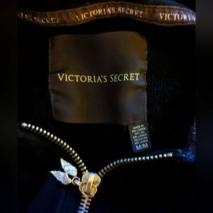 Victoria's Secret Angel Zippered Kangaroo Pocket Black/Gray Hooded Sweatshirt M